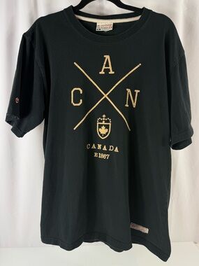Red Canoe Cross Canada Graphic Men’s XL Black T-Shirt 100% Cotton Short Sleeve